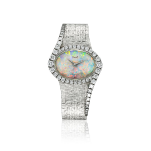 Notable watches sold by Green Auctioneers - Piaget, Asymmetrical 18k White Gold with Opal Dial and Diamond-set Bezel Lady Vintage Watch, Circa 1970s